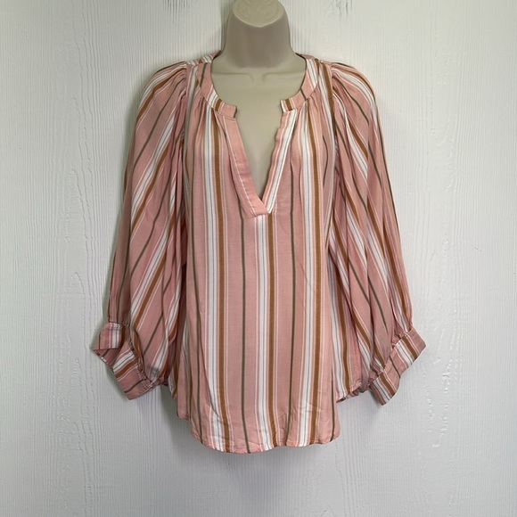 Anthropologie - Maeve Brenda Colorful Stripe VNeck Flowy Boho Blouse Size Small - Picture 2 of 12